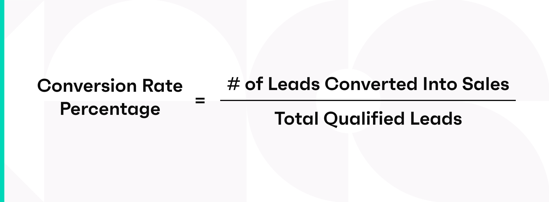 Conversion rate percentage = (# of leads converted into sales / total qualified leads)