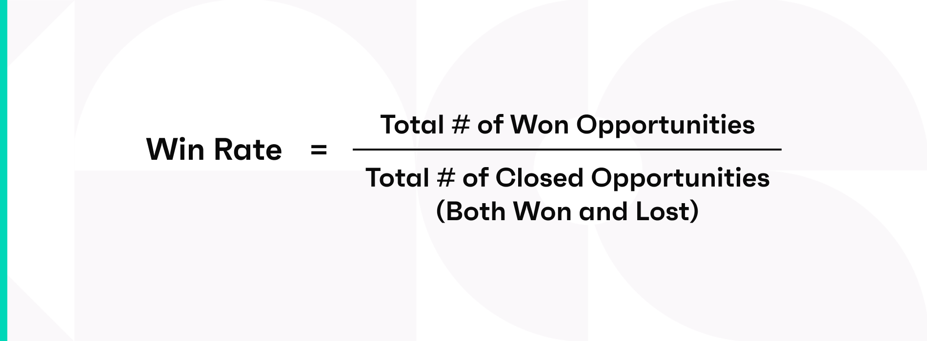 Win rate = total # of won opportunities / total # of closed opportunities (both won and lost)