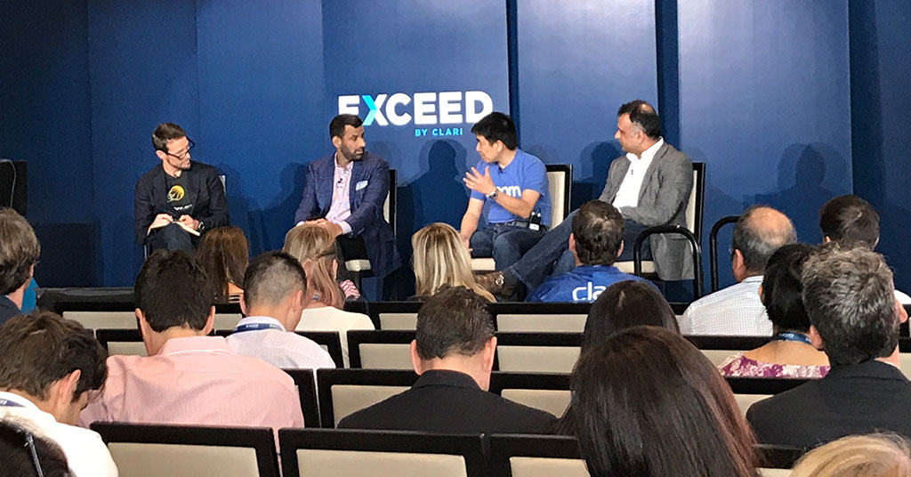 Photograph of Andy Byrne, CEO of Clari, with Nick Mehta, CEO of Gainsight; Eric S. Yuan, CEO of Zoom; and Dheeraj Pandey, CEO of Nutanix.