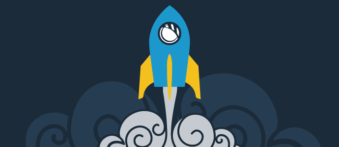 Graphic illustration of a rocket ship launching