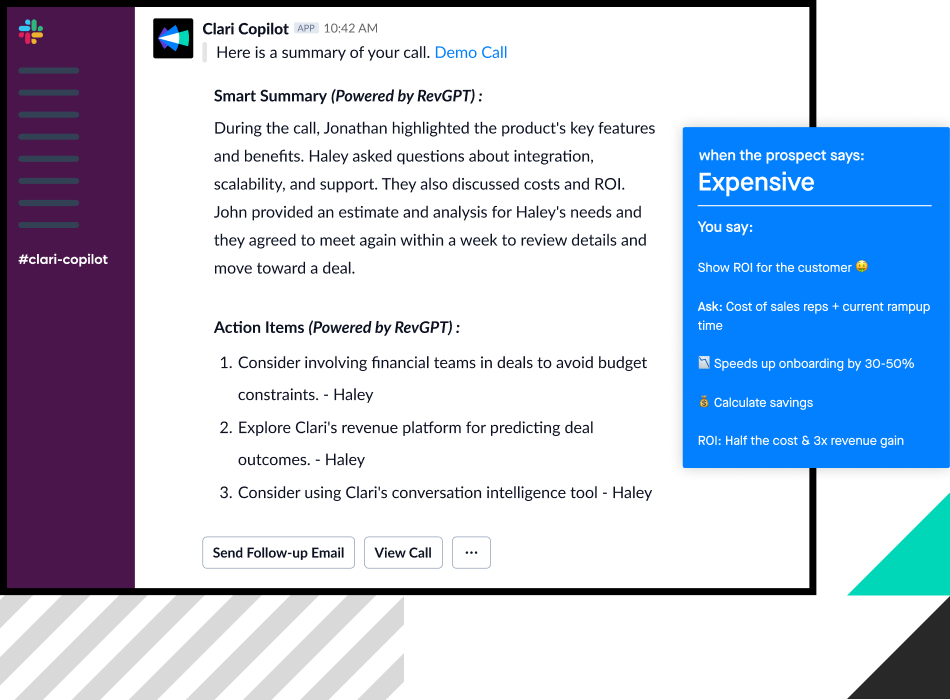 Screenshot of Clari Copilot feedback on Slack