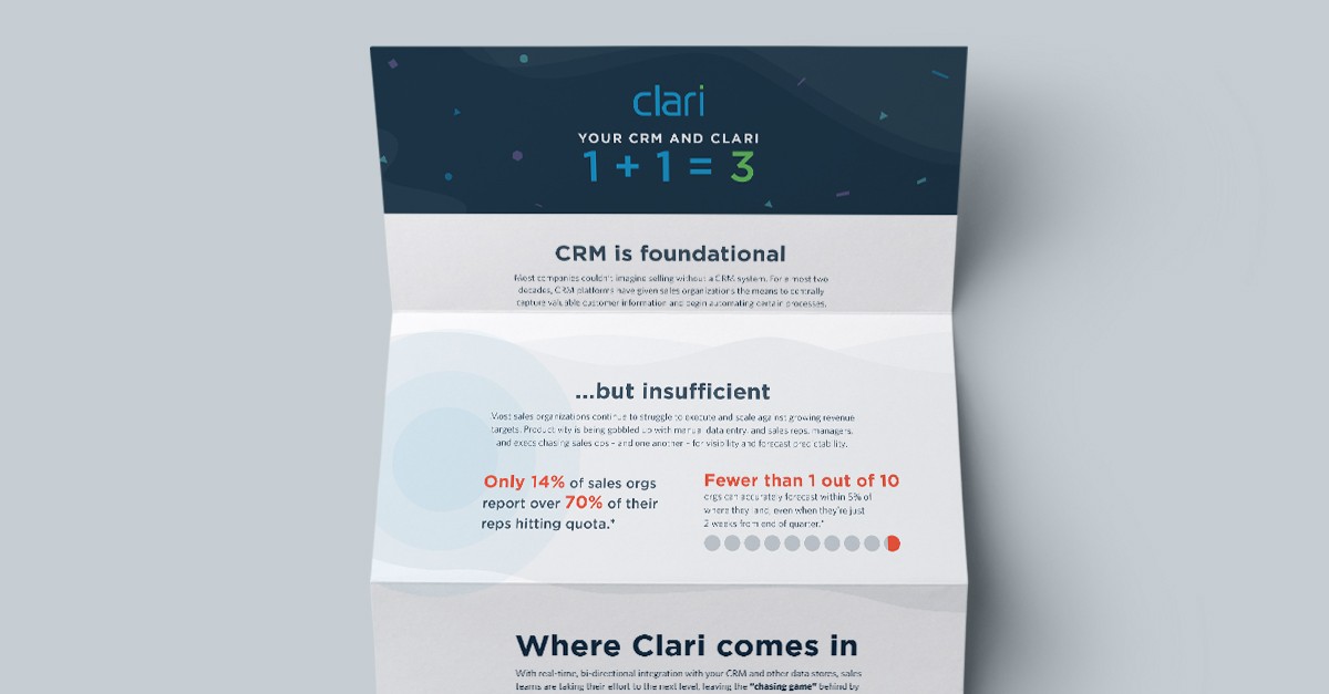 Photograph of a white paper titled Your CRM and Clari