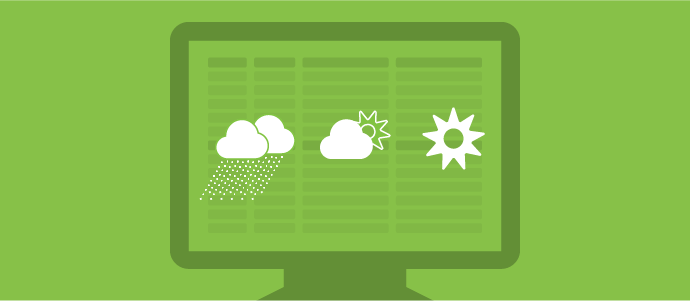 Graphic illustration of rain clouds and a sun on a computer screen