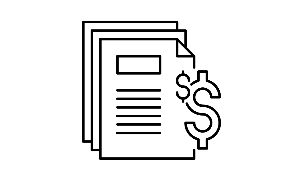 Icon of a stack of papers with a dollar sign