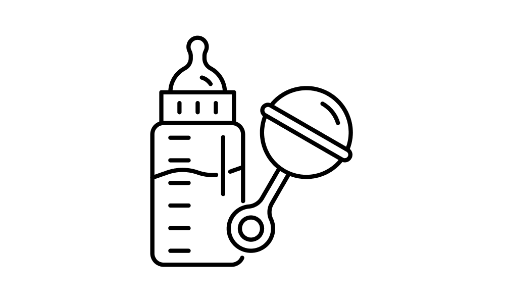 Icon of a baby bottle and rattle