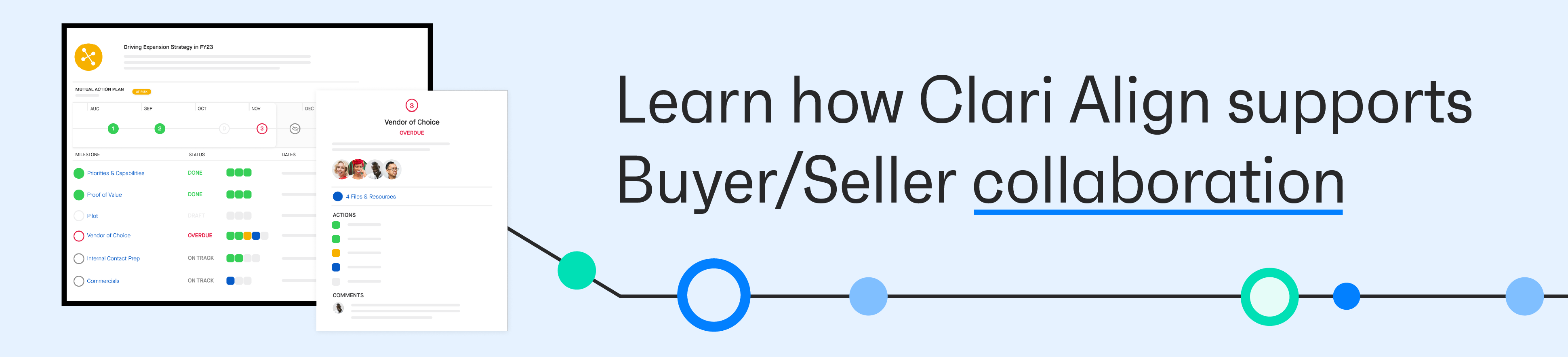 Banner image that says Learn how Clari Align supports Buyer/Seller collaboration and shows screenshot of Clari Align mutual action plan