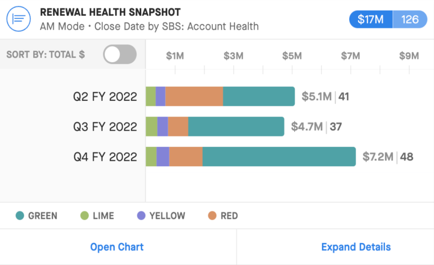 Screenshot of Renewal Health Snapshot report in Clari