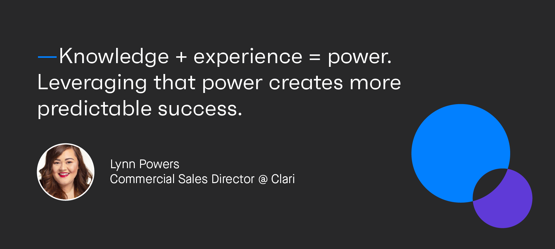 Banner image with headshot photograph of Lynn Powers, Commercial Sales Director at Clari