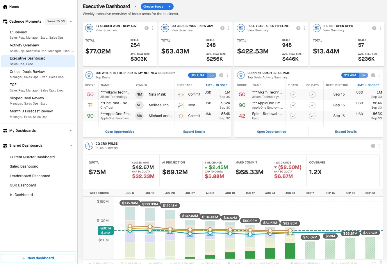 image of tracking new ACV and net-new business progress in the New Logo Cadence
