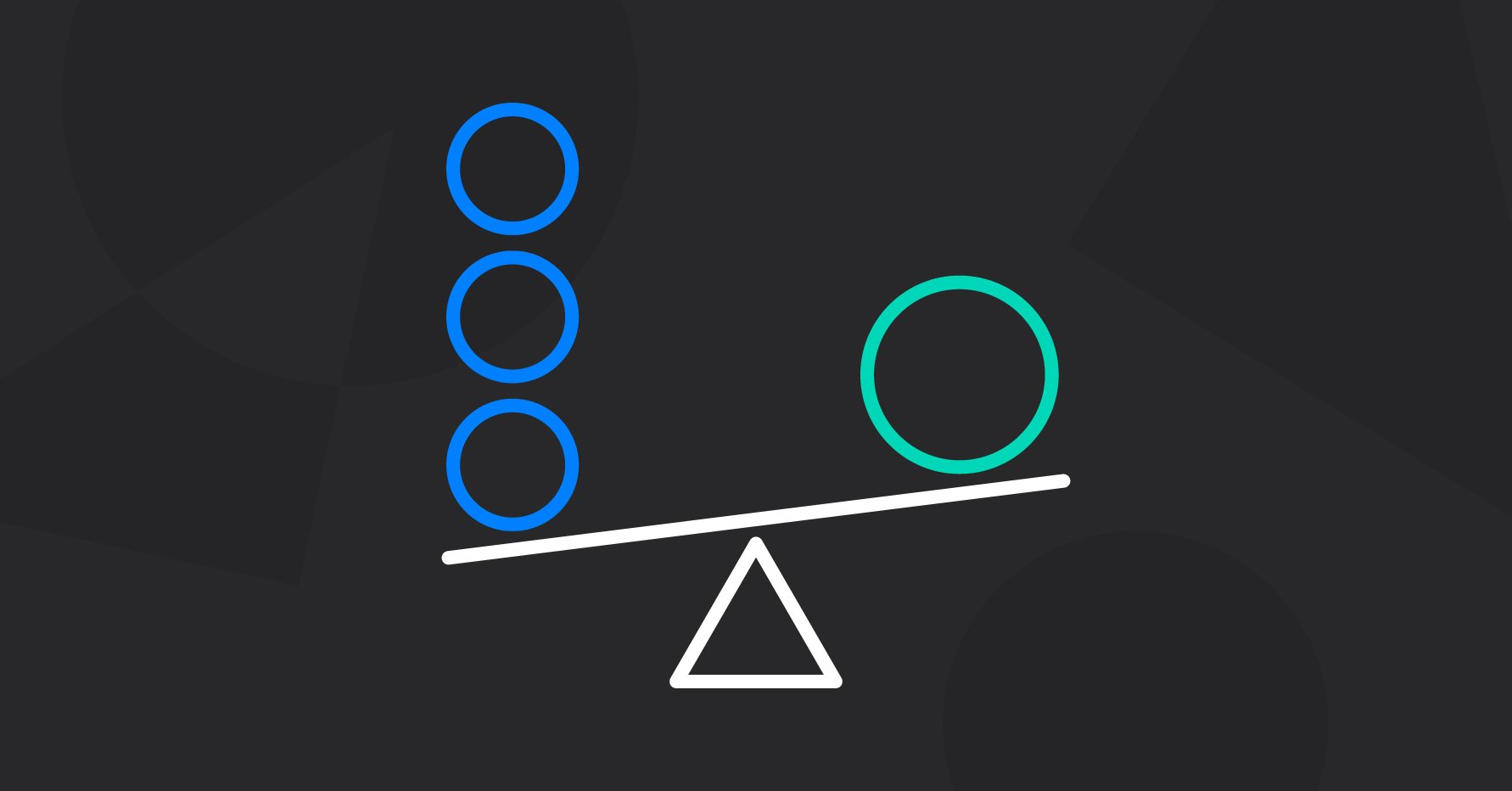 Stylistic illustration of a scale balancing three small circles and one large circle