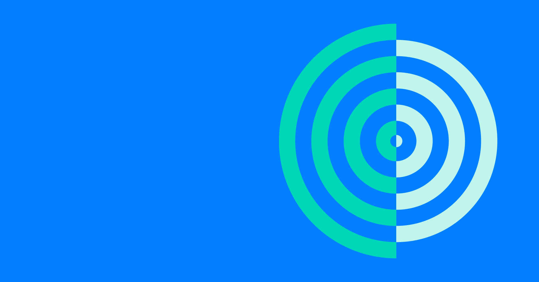 Graphic illustration of two different colored semicircle bullseye patterns spliced together