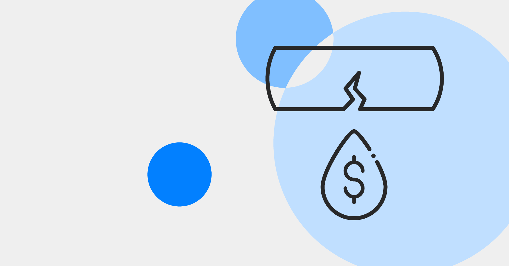 Stylistic illustration of a broken pipe leaking a drop of liquid with a dollar sign on it
