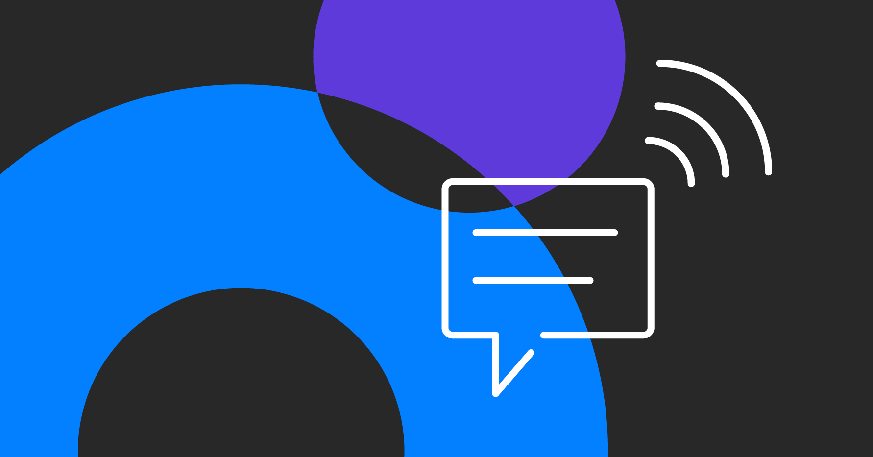 Stylized illustration of a chat message icon over overlapping circles