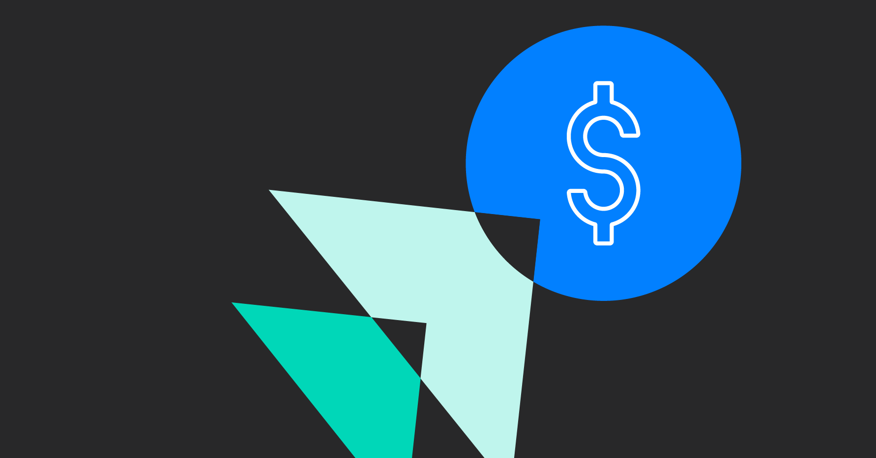 Illustration of a circle with a dollar sign and two overlapping triangles on a black background