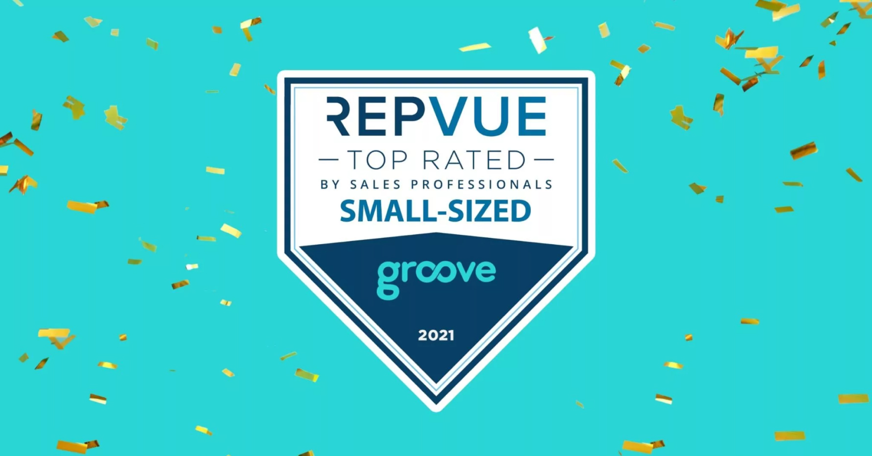 Badge that says RepVue Top Rated by Sales Professionals Small-Sized with confetti