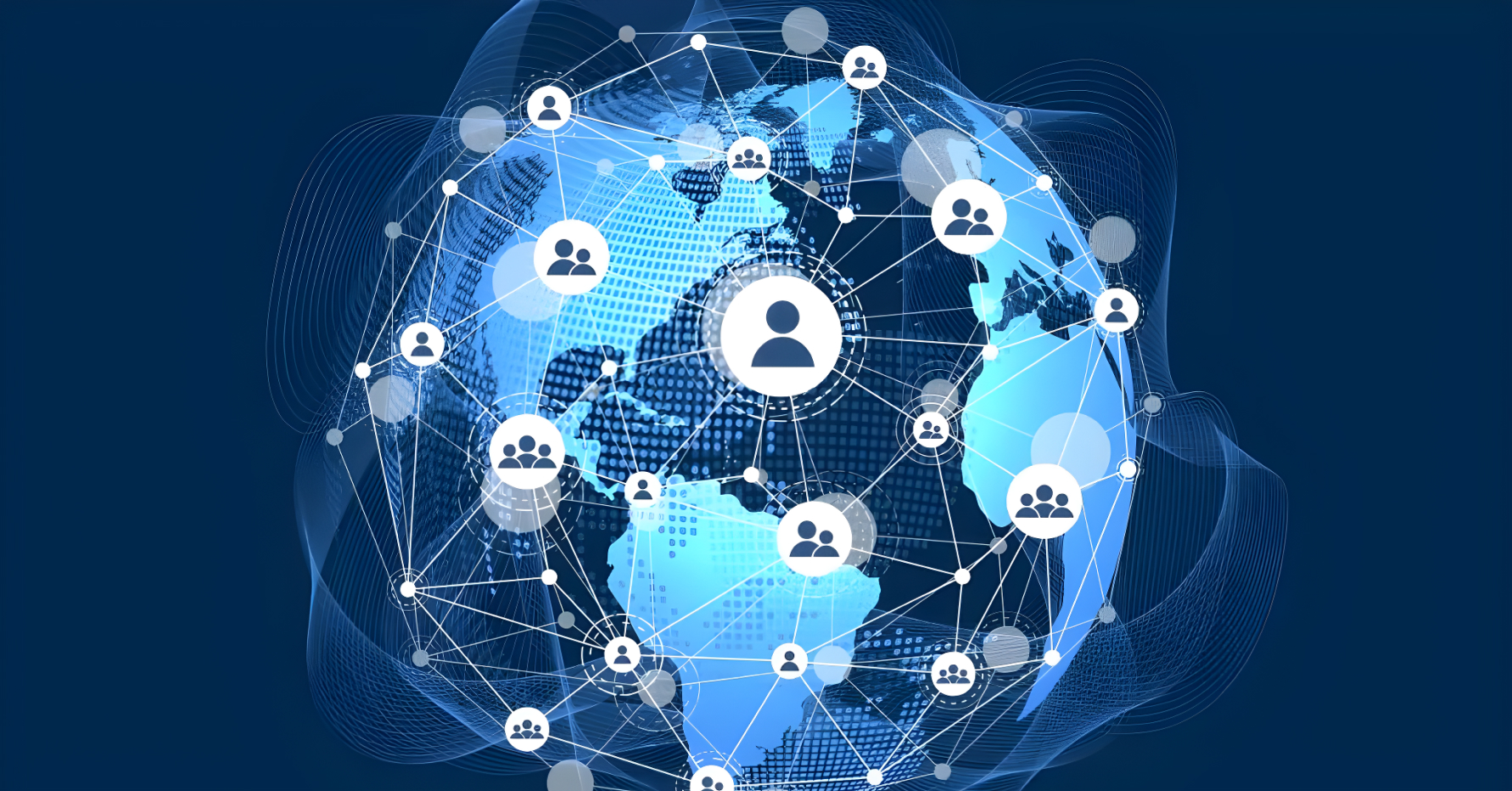 Stylistic illustration of people connected across a globe