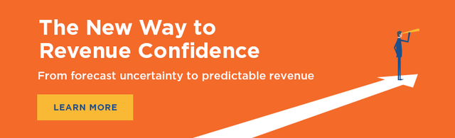Banner promoting The New Way to Revenue Confidence with an illustration of a revenue leader standing on an arrow looking into the distance through a spyglass
