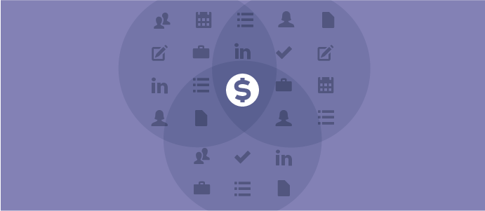 Stylistic illustration of 3 intersecting circles filled with icons representing sales channels involved in a deal with a dollar sign in the middle where they overlap