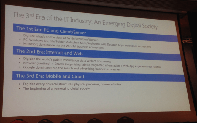 Photograph of a slide that says The 3rd Era of the IT Industry: An Emerging Digital Society