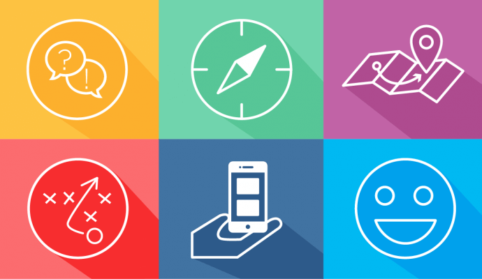 Header image with six icons representing sales functions on mobile