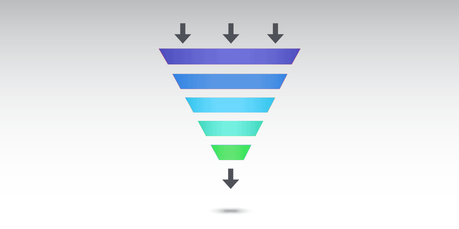 Illustration of a funnel with 3 arrows at the top and 1 arrow at the bottom
