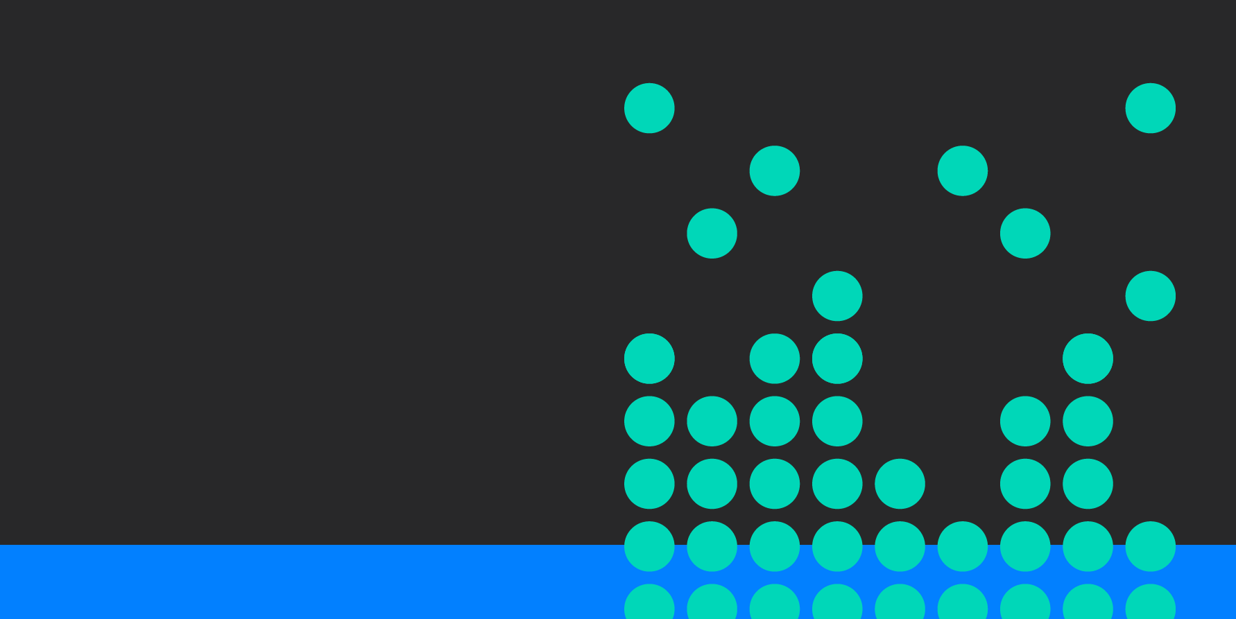 Illustration of small green circles floating up out of a grid formation on a black and blue background