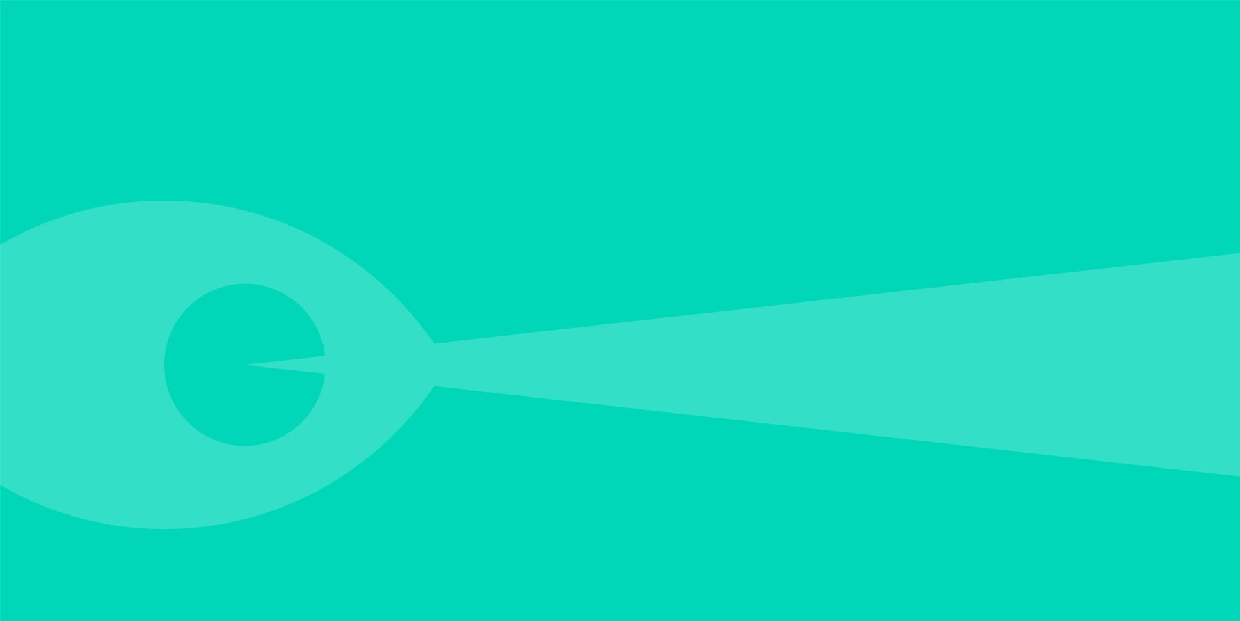 Stylized illustration of teal eyeball and ray of light