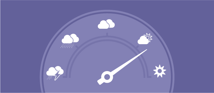 Graphic illustration of a dial pointing to different weather conditions