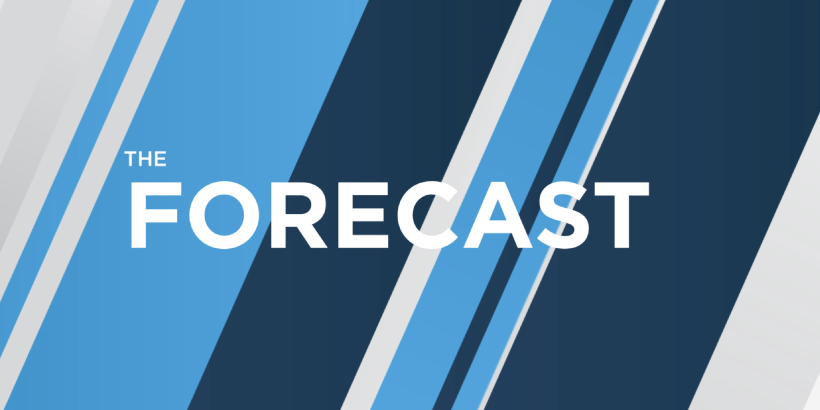Banner that says The Forecast on a blue striped background