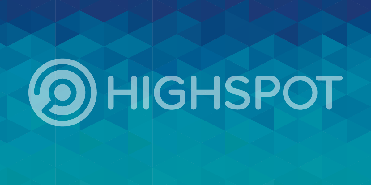 Stylized graphic showing Highspot logo on a blue patterned background