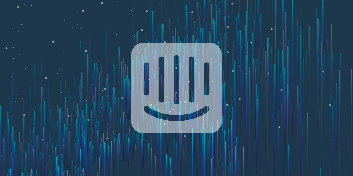 Banner showing Intercom logo on a blue patterned background
