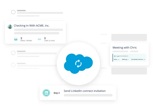 Screenshot of Groove flow activities around a Salesforce cloud logo