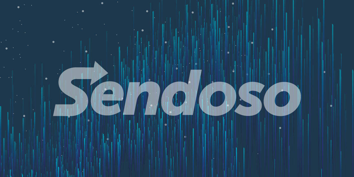 Sendoso logo on a blue patterned background