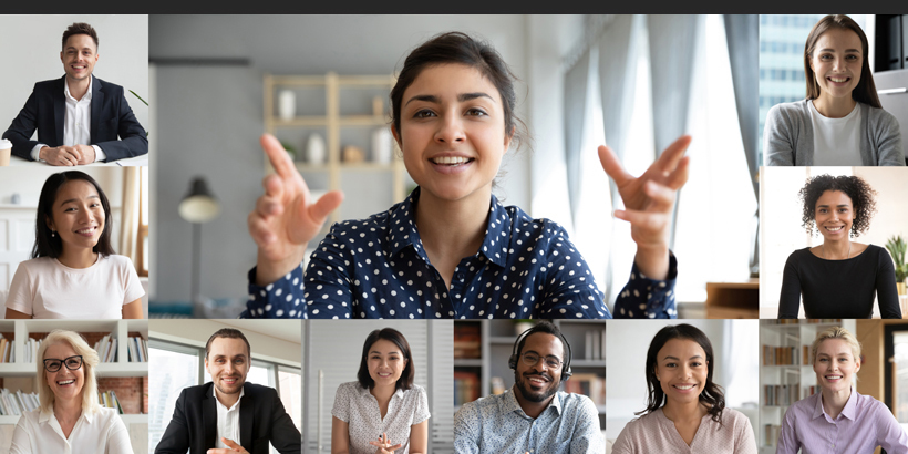 Eleven photographs of revenue professionals arranged in a rectangle as on a video conference call