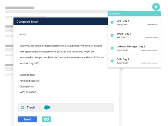 Screenshot of Groove workflow actions in an email draft