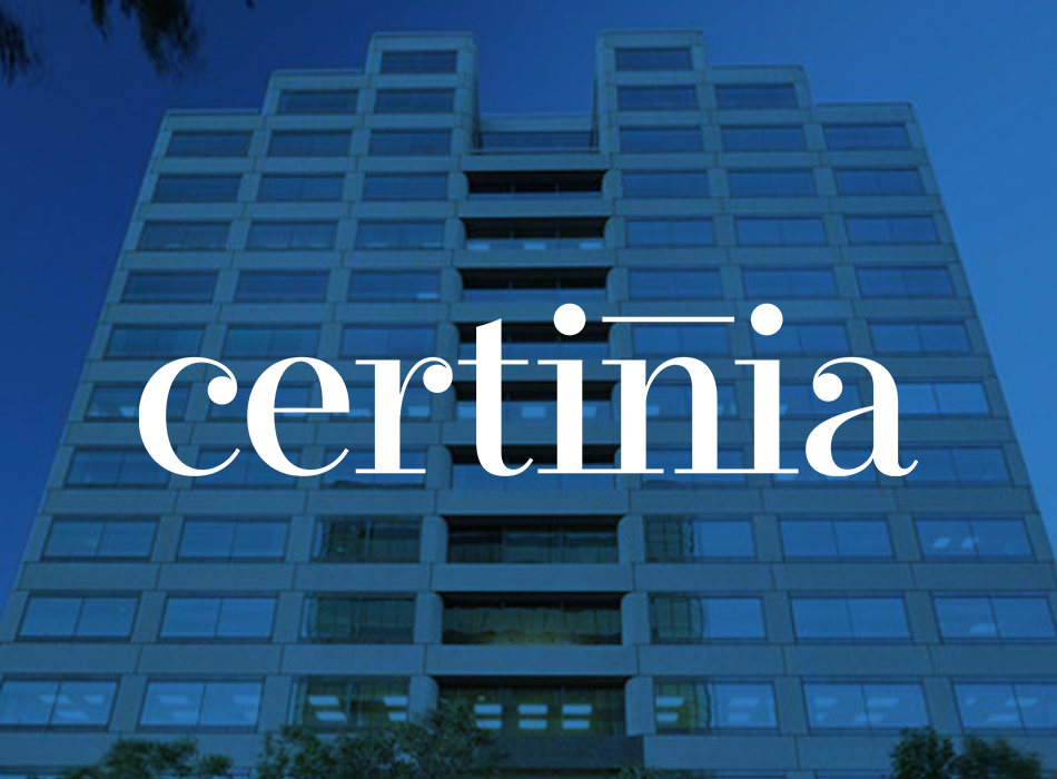Certinia logo overlapping a photograph of Certinia office building