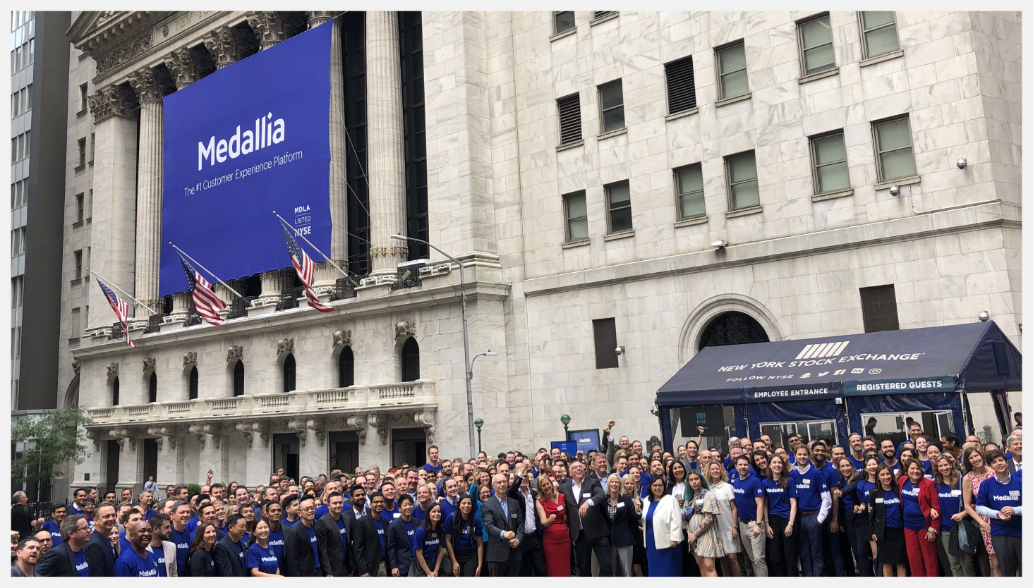 Photograph of Medallia team at the New York Stock Exchange
