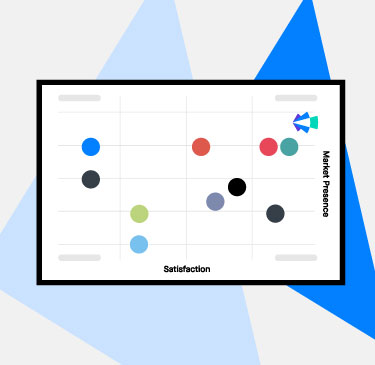 Illustration of a graph featuring market presence versus satisfaction with the Clari logo at the top right