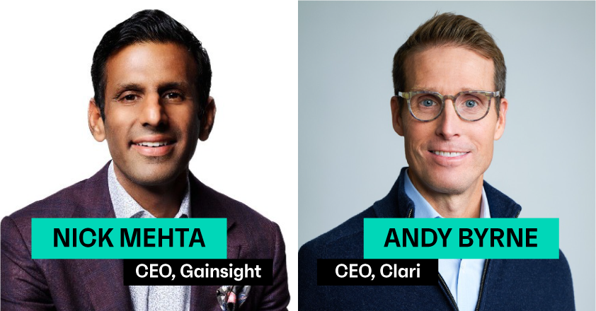 Headshots of Nick Mehta, CEO at Gainsight and Andy Byrne, CEO at Clari