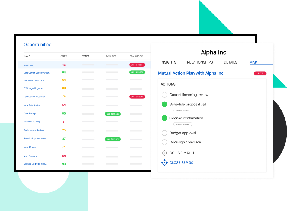 Screenshot of Clari Align opportunity score report and mutual action plan
