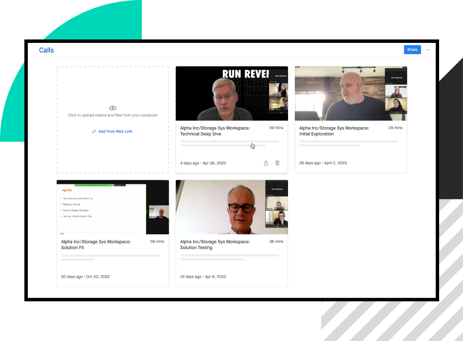 Screenshot of call recordings in Clari Align