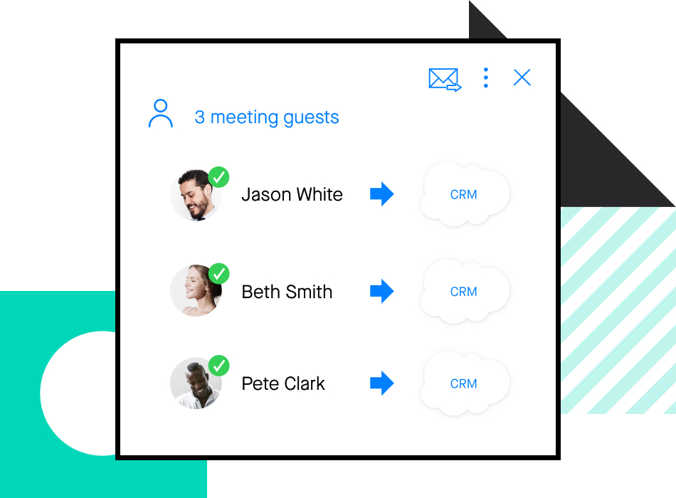 Stylized illustration of three account contacts syncing to CRM with Clari Capture