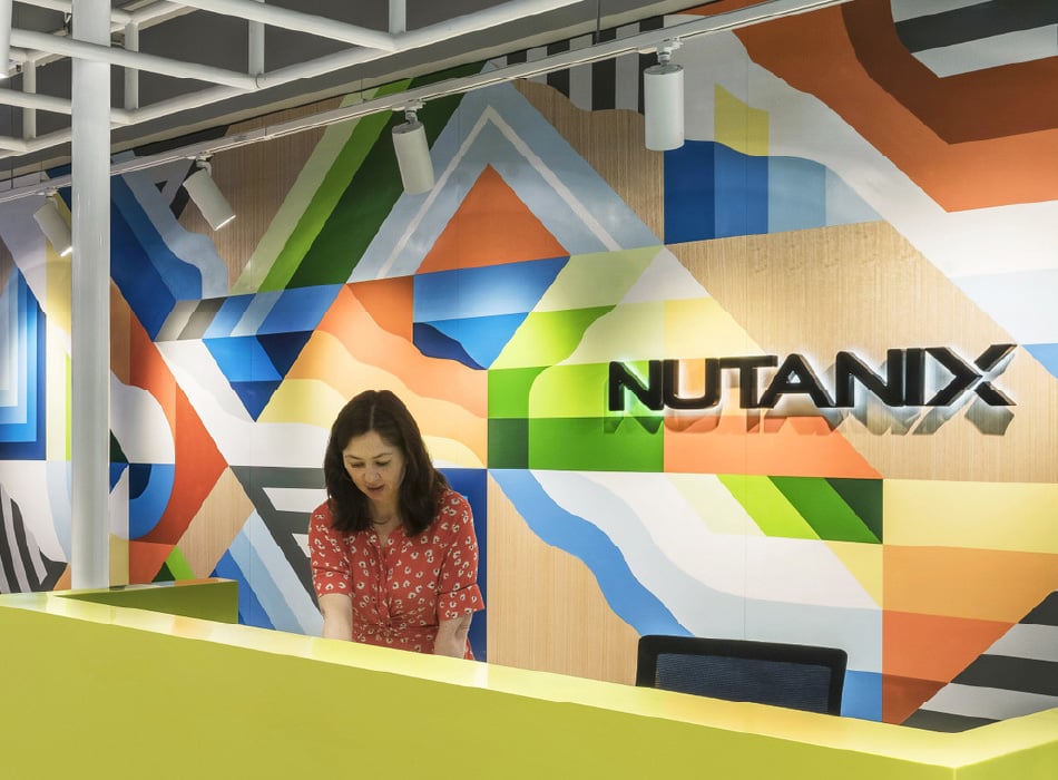 Photograph of the front desk in the Nutanix office