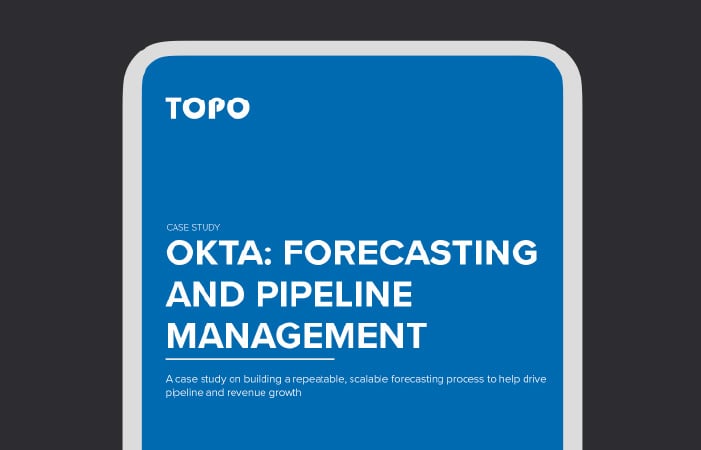 Stylized screenshot of TOPO's Okta: Forecasting and Pipeline Management report on a tablet