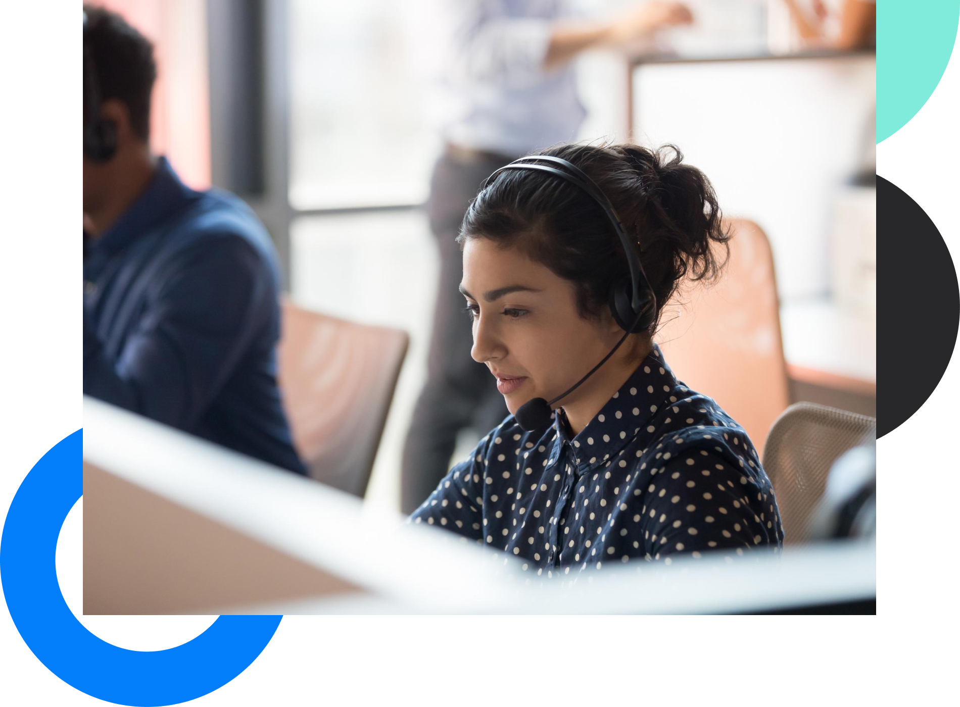 Woman working with headset on