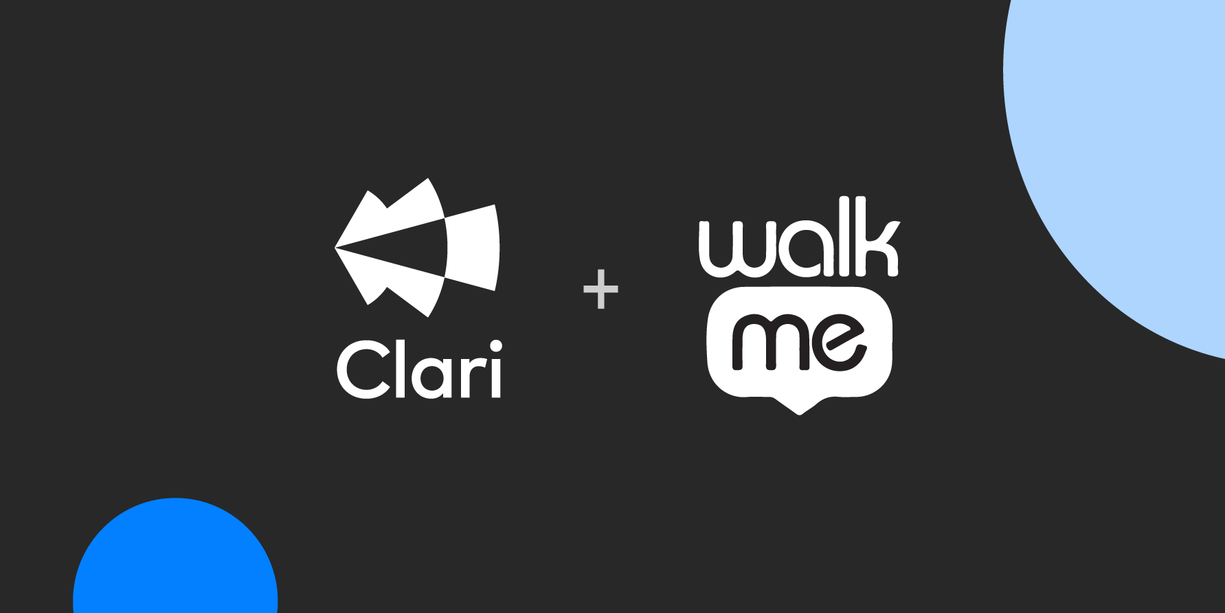 Clari and WalkMe logos on a black background with two blue circles