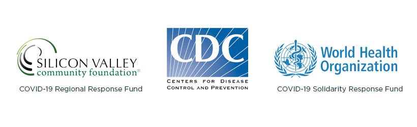 Logos of Silicon Valley Community Foundation, Centers for Disease Control and Prevention, and World Health Organization